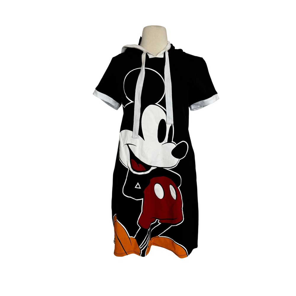 Disney Hot Topic Mickey Mouse Hooded T-Shirt Dress Black White Medium